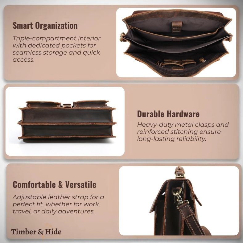 Кафява кожена чанта през рамо | COLMAR